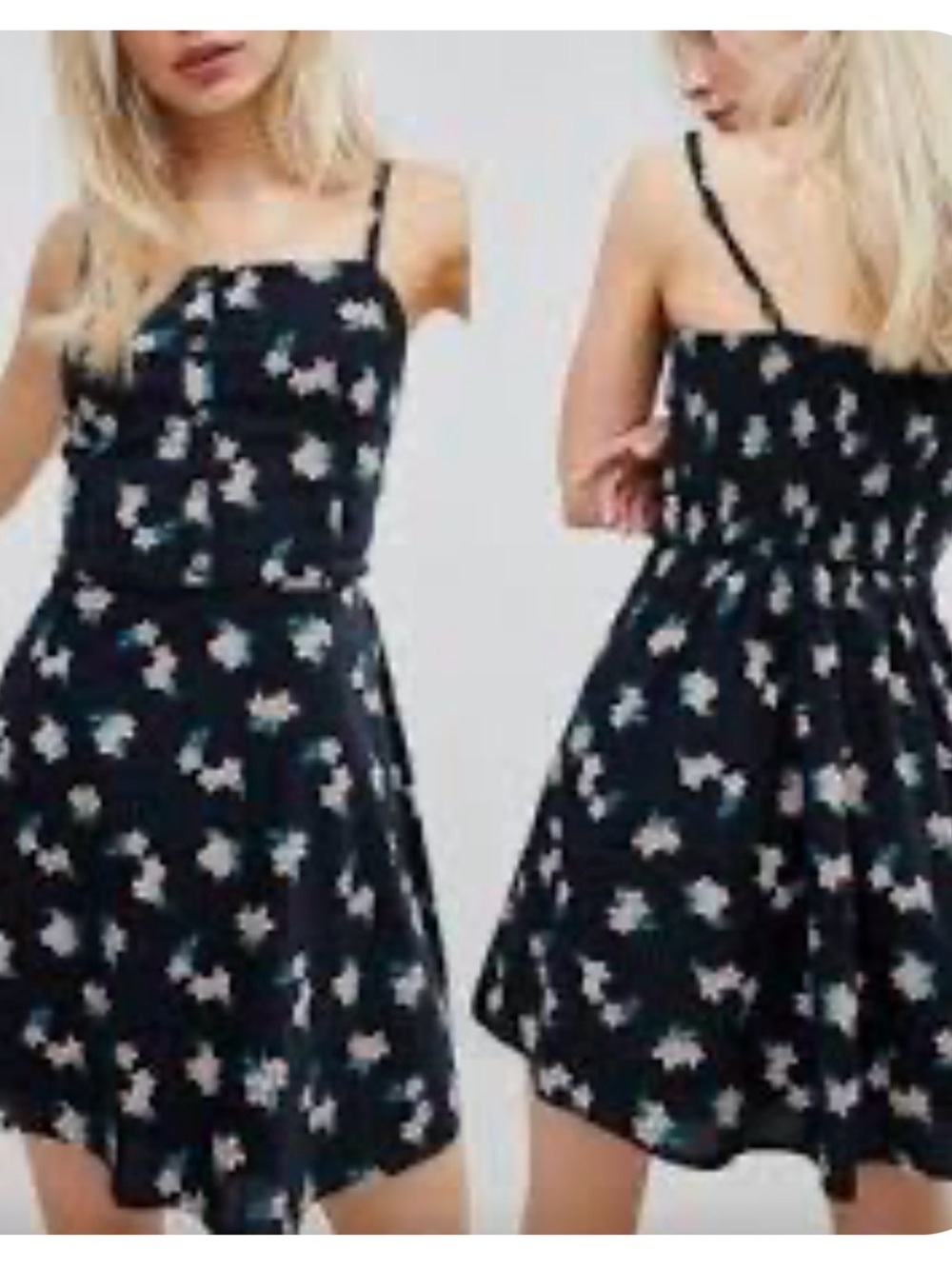 Hollister M black-pink floral 1/2 button spaghetti strap cotton blend midi dress